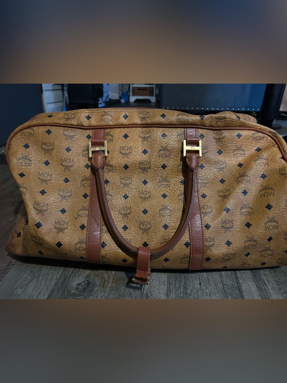 MCM Cognac Brown Visetos Monogram Duffel Bag - Picture 2 of 3